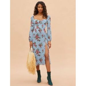 REFORMATION Shelby Floral Long Sleeve Dress Blue